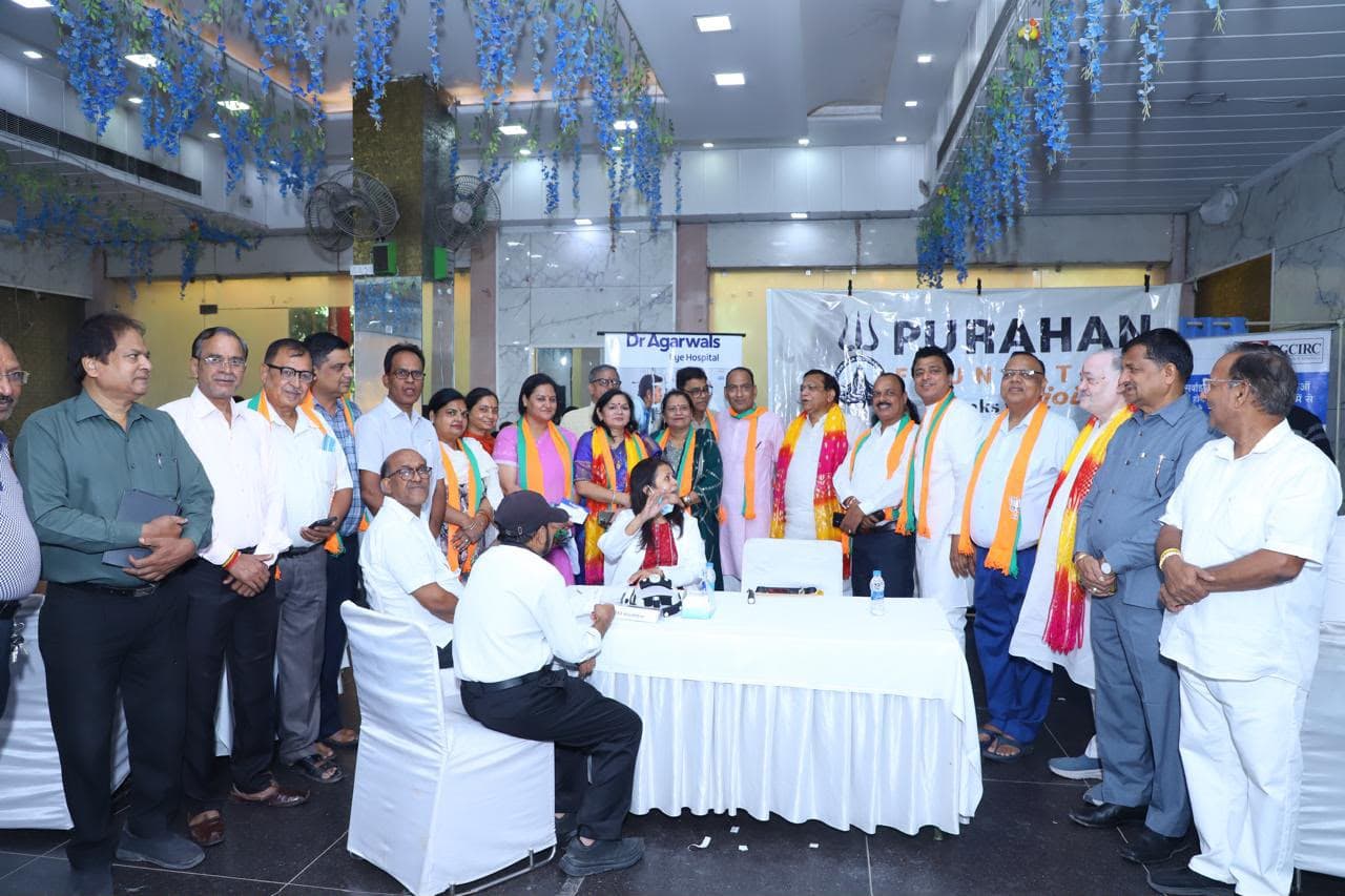 Community members and healthcare professionals gathered at a Purahan Foundation camp