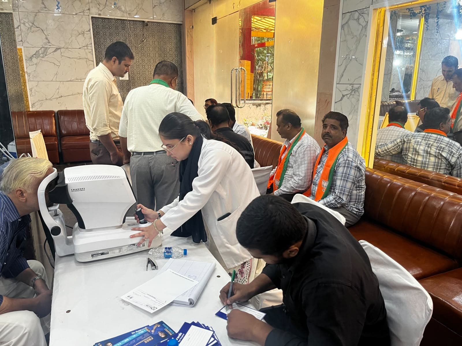 An eye screening during a community health camp